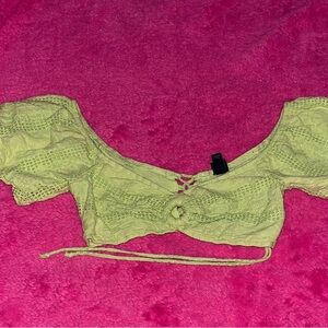 Wild Fable Lace-Up Puff Sleeve Crop Top in Light Green